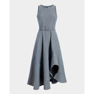 Cinq a Sept Zelda Belted Asymmetric Sleeveless Denim Midi Dress US 8